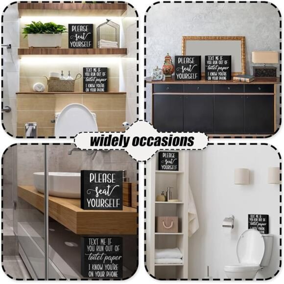 2 Pieces Farmhouse Bathroom Signs Decor Wooden Box Sign Funny Bathroom Wall Art - Picture 6 of 7